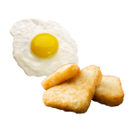 A fried egg and three hashbrowns