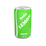 A green drink can with the text "Soda Lemon" on the label