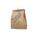 a brown paper bag with the word "lunch" written on it with black, permanent marker