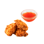 3 pieces of crispy chicken, and a small pot of sweet chilli sauce